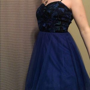 strapless blue dress